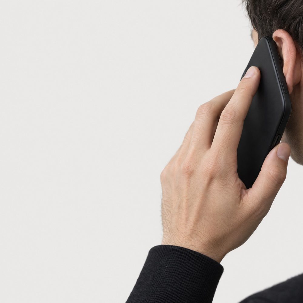 Mão a segurar um telemóvel durante uma chamada